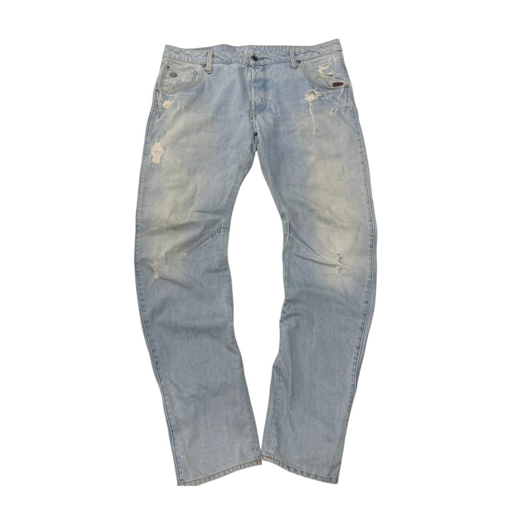 G-Star Raw Arc 3D Slim Distressed Light Wash Twisted‎ Leg Jeans Mens 36 x 32